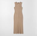 Women's Beige Ribbed Knit Midi Dress