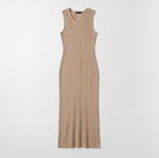 Women's Beige Ribbed Knit Midi Dress