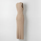 Women's Beige Ribbed Knit Midi Dress