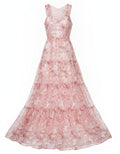 Women's Pink Floral Tiered Maxi Dress