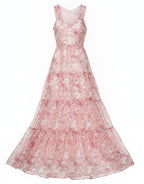 Women's Pink Floral Tiered Maxi Dress