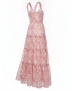 Women's Pink Floral Tiered Maxi Dress