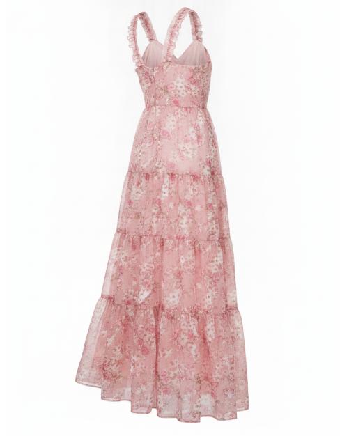 Women's Pink Floral Tiered Maxi Dress