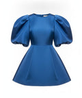 Women's Blue Puff Sleeve Mini Dress