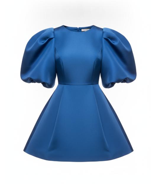 Women's Blue Puff Sleeve Mini Dress