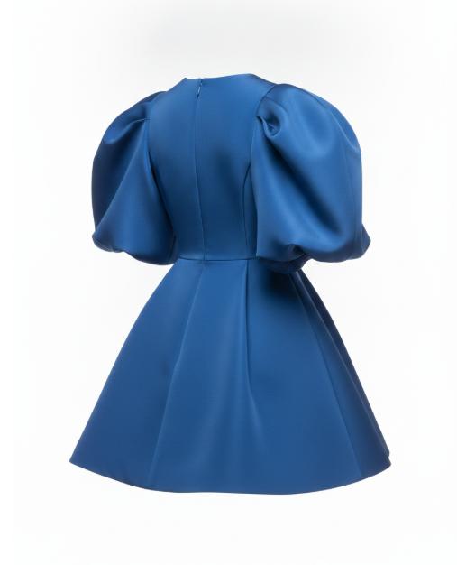 Women's Blue Puff Sleeve Mini Dress