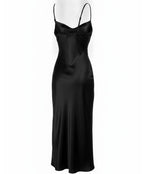 Women's Black Slip Satin Midi Dress