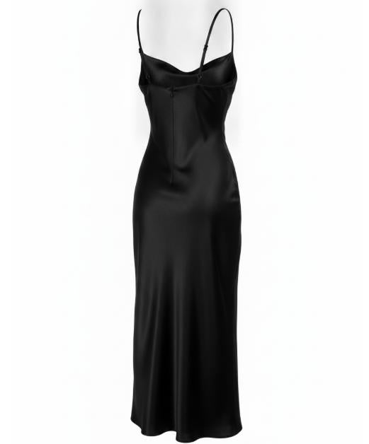 Women's Black Slip Satin Midi Dress