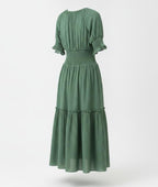 Women's Green Smocked Waist Tier Dress