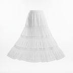 Women's White Tiered Boho Maxi Skirt