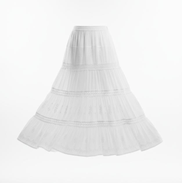 Women's White Tiered Boho Maxi Skirt