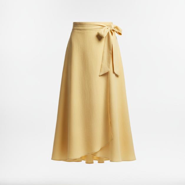 Women's Yellow Wrap Midi Skirt