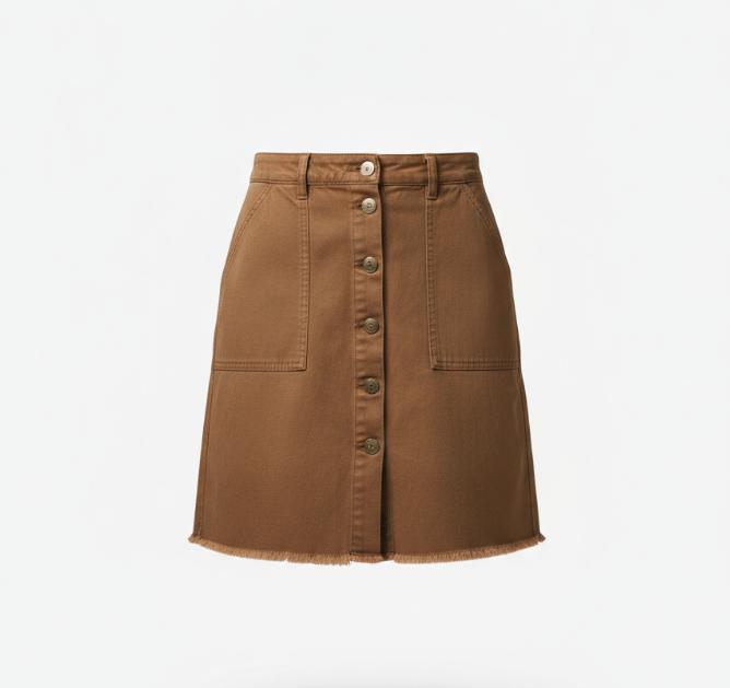 Women's Brown Button Front Skirt