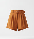 Women's Orange Pleated Belted Shorts