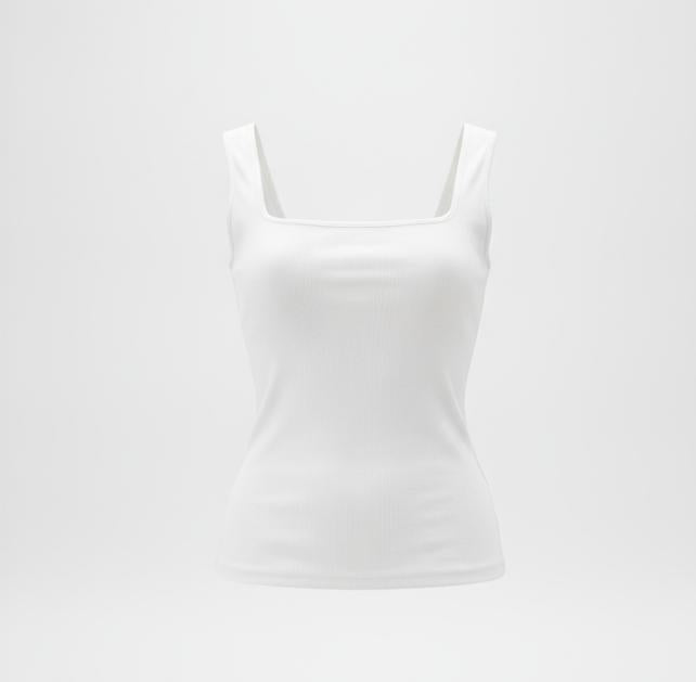 Women's White Square Neck Ribbed Top
