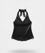 Women's Black Halter Neck Satin Top