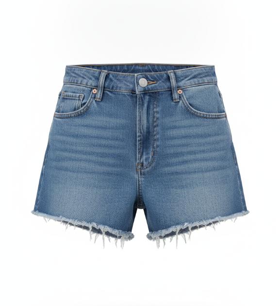 Women's Blue Denim Raw Hem Shorts