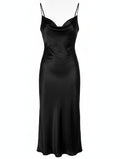 Women's Black Slip Satin Midi Dress