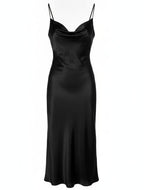Women's Black Slip Satin Midi Dress