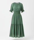 Women's Green Smocked Waist Tier Dress