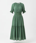 Women's Green Smocked Waist Tier Dress